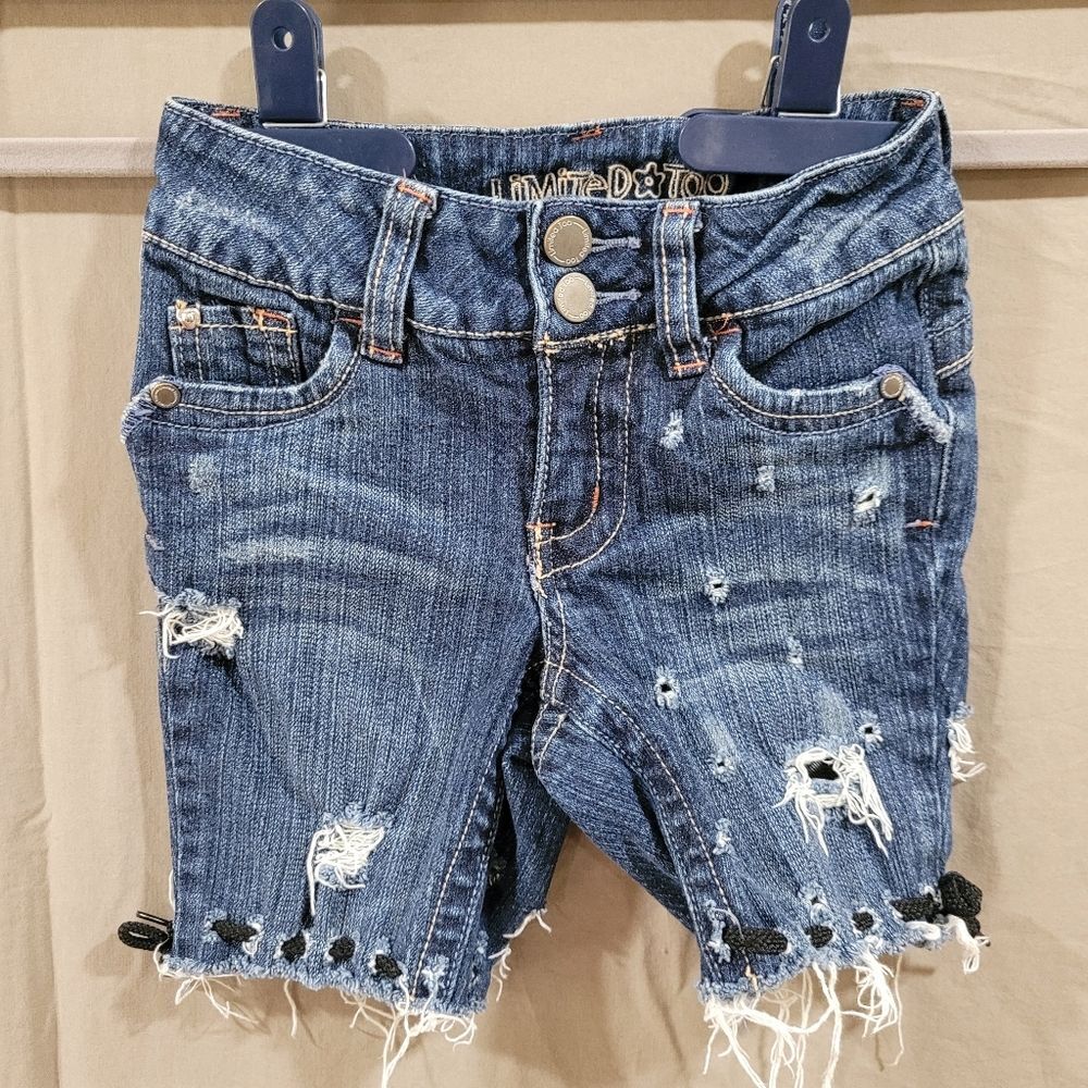 Limited too size 8 slim simply low distressed denim long shorts